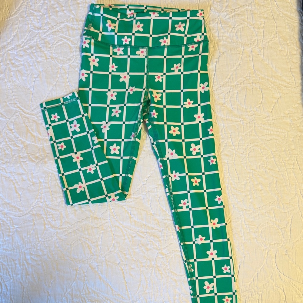 Hanna Andersson Green Checkered Floral Leggings